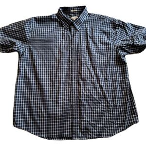 Van Heusen Men's Short Sleeve, Blue, Button-Down Shirt XXL Plaid 100% Cotton EUC